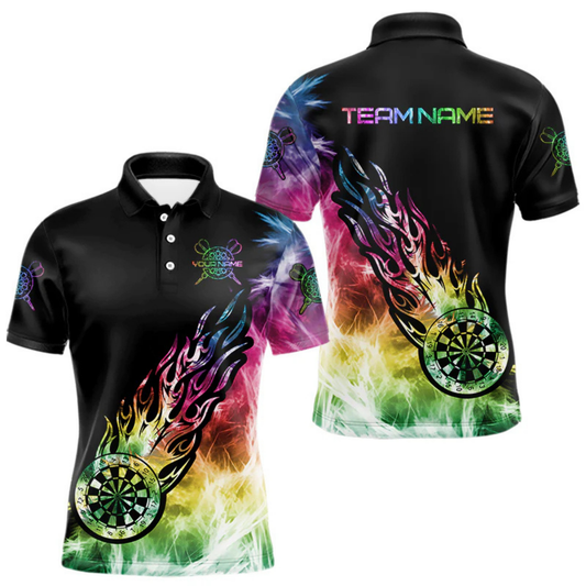 Maxcorners Rainbow Colorful Light Icy Men Darts Polo & Quarter Zip Custom Dart Shirts For Team Dart Jerseys LM1605