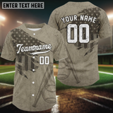 Maxcorners Custom US Flag Patriotic Baseball Shirt For Men Outfit Brown Grunge Baseball Jerseys LM1109
