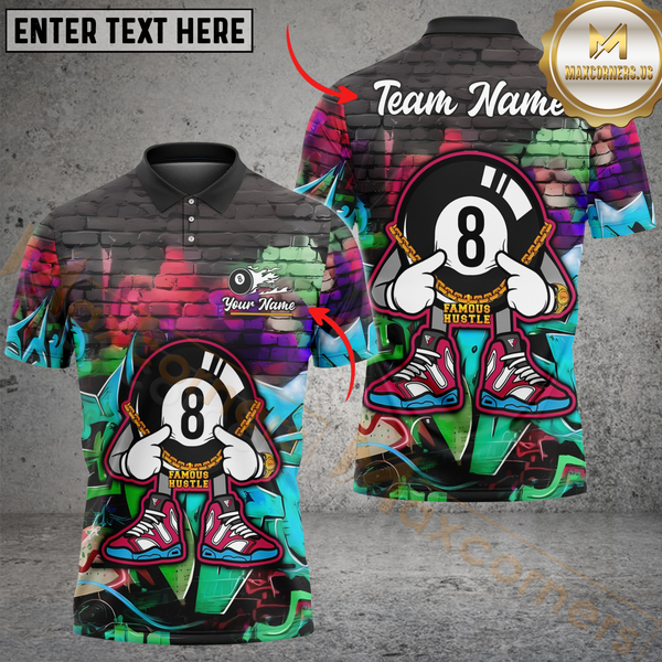 Maxcorners Billiard 8-Ball Pool Funny Graffiti Wall Multicolor Personalized Name, Team Name 3D Shirt