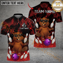 Maxcorners Bowling And Pins Funny Happy Beaver Customized Name, Team Name 3D Shirt (4 Colors)