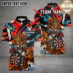 Maxcorners Personalized Name Dart Polo Shirt, Muscle Lion King With Dartboard Design ,Custom Team Shirt for Men, Gift for Darts Players