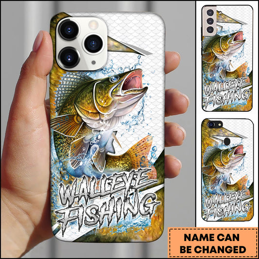 Maxcorners Walleye Fishing Fish Scale Splash Personalized Name 3D Phone Case