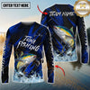 Maxcorners Fishing Blue Honeycomb Splash Personalized Name, Team Name 3D Long Sleeve Shirt (12 Fish Species)
