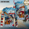 Maxcorners Fishing Beer & Usa Flag Graphic  Sun Protection Personalized Name, Team Name 3D Long Sleeve Shirt