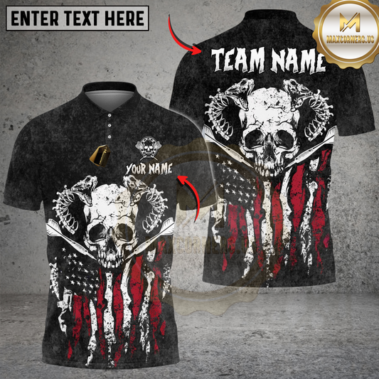 Maxcorners Darts Snake Skull American Flag Washed Pattern Multicolor Options Personalized Name Shirt (4 Colors)