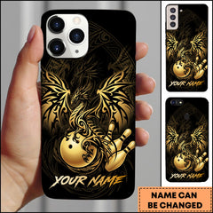 Maxcorners Bowling Phonecase Golden Phoenix Flowing Ornamental Art Personalized Name 3D Phone Case