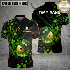 Maxcorners Billiards Ball 9 Irish Leaf Flow Customized Name, Team Name 3D Shirt