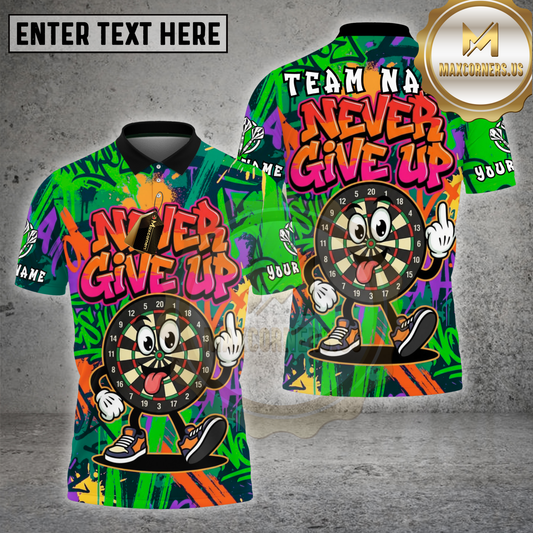 Maxcorners Darts Shirt Never Give Up Dartboard Cartoon Fukin Graffiti Multicolor Options Personalized Name, Team Name 3D Shirt (4 Colors)