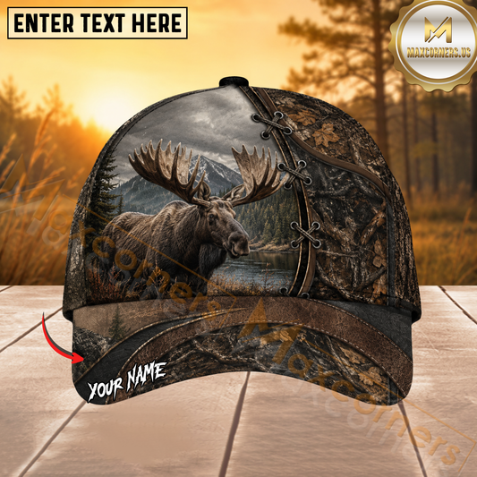 Maxcorners Moose Hunting Brown Camo Personalized 3D Cap