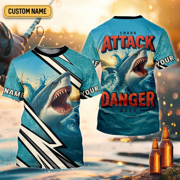Maxcorners Shark Fishing SPF Shirts, Shark Attack Danger Area Fishing Shirts For Men, Funny Fisherman Gift