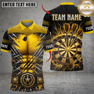 Maxcorners Darts Yellow Black Claw Dartboard Design Personalized Name 3D Unisex Shirt
