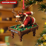 Maxcorners Personalized Acrylic Deer Christmas Ornament â€“ Funny Buck Playing Pool in Santa Outfit Holiday Decor LM0110