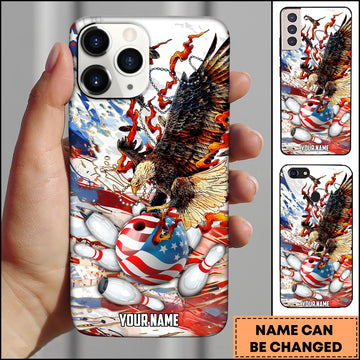 Maxcorners Bowling Patriotic Eagle Splash Art Personalized Name 3D Phone Case