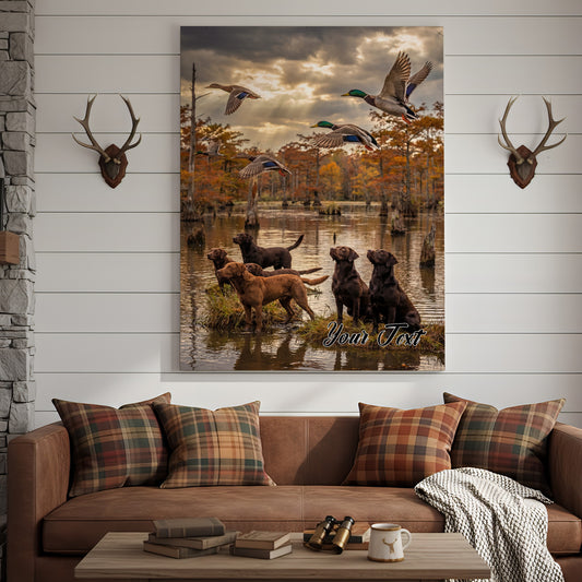 Maxcorners Duck Hunting Dog Action Shot In Water Personalized Name Canvas