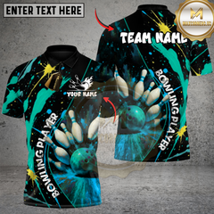 Maxcorners Bowling Pins Splash Paint Multicolor Customized Name, Team Name 3D Shirts