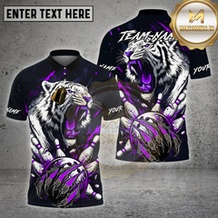Maxcorners Bowling Shirt White Tiger Bowling Pins Strike Multi Options Personalized Name, Team Name 3D Shirt