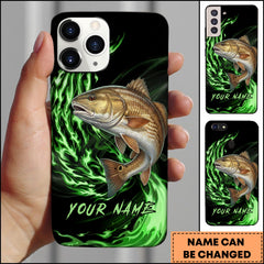 Maxcorners Redfish Fishing Green Flame Energy Personalized Name Phone Case