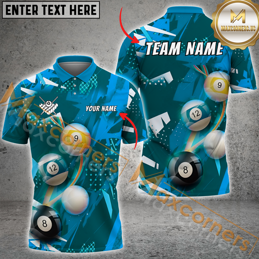 Maxcorners Billiard Team Jersey Multicolor Options Personalized Name, Team Name 3D Polo Shirt (4 Colors)