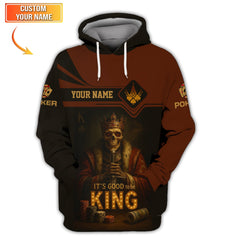 Maxcorners Custom Poker Shirt Skeleton King Design, It's Good to Be King Brown Black Tee Poker T Shirt for Poker PlayersLM1009