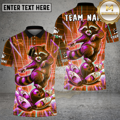 Maxcorners Bowling Shirt Retro Neon Raccoon Synthwave Grid Design Multioptions Personalized Name, Team Name 3D Shirt (4 Colors)