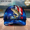 Maxcorners Fishing American Flag Galaxy Personalized Name 3D Cap (12 Fish Species)