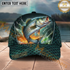 Maxcorners Fishing Green Scale Water Splash Personalized Name 3D Cap (12 Fish Species)