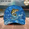 Maxcorners Fishing Blue Wave Scale Personalized Name 3D Cap (12 Fish Species)