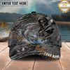 Maxcorners Fishing Reaper Cracked Steel Skull Artwork Multiple Options Personalized Name 3D Cap (12 Fish Species)
