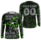 Maxcorners Green Motocross Jersey Personalized UPF30+ Never Stop Dirt Bike Shirt For Boys Racing Motorcycle LM2809