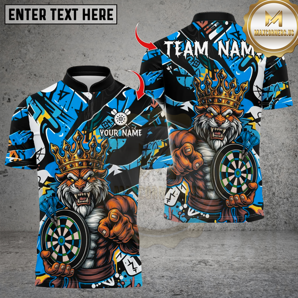 Maxcorners Personalized Name Dart Polo Shirt, Muscle Lion King With Dartboard Design ,Custom Team Shirt for Men, Gift for Darts Players