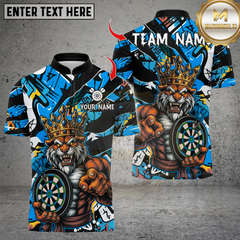 Maxcorners Personalized Name Dart Polo Shirt, Muscle Lion King With Dartboard Design ,Custom Team Shirt for Men, Gift for Darts Players