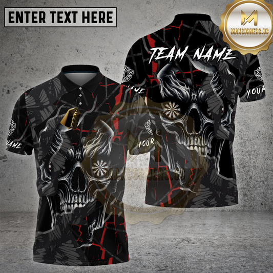 Maxcorners Dart Dark Skull Red Crack Dartboard Multicolor Options Personalized Name, Team Name 3D Shirt (4 Colors)