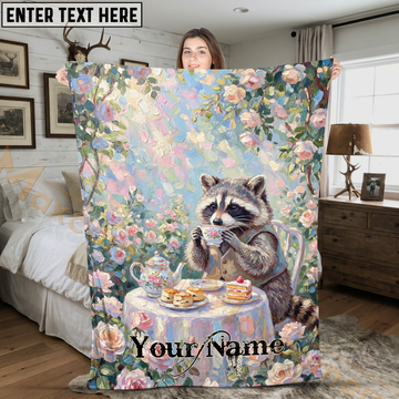 Maxcorners Elegant Raccoon Having Afternoon Tea Party with Cakes Personalized 3D Blanket