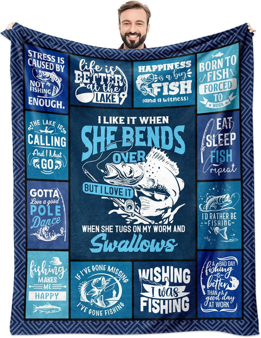 Maxcorners Bass Fishing Blue Vintage Blanket