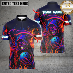 Maxcorners Bowling Neon Grim Reaper Personalized Name, Team Name Unisex 3D Shirts
