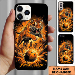 Maxcorners Bowling Orange Tiger Ball Pins Explosion Personalized Name Phone Case