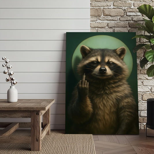Maxcorners Funny Raccoon Fukin Finger Canvas Wall Art – Hilarious Gift for Hunters, Men & Cabin Decor