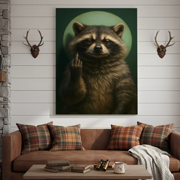 Maxcorners Funny Raccoon Fukin Finger Canvas Wall Art – Hilarious Gift for Hunters, Men & Cabin Decor