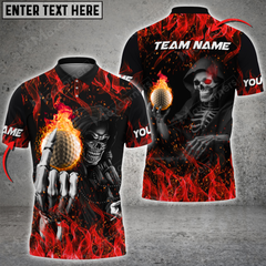 Maxcorners Golf Fire Skull Reaper Multicolor Option Customized Name, Team Name 3D Polo Shirt