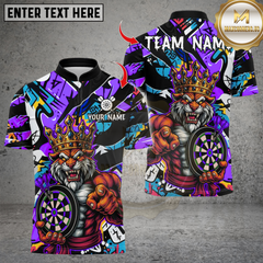 Maxcorners Personalized Name Dart Polo Shirt, Muscle Lion King With Dartboard Design ,Custom Team Shirt for Men, Gift for Darts Players