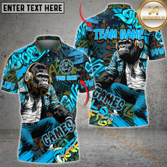 Maxcorners Graffiti Chimp Bowling Jersey Multicolor Option Customized Name, Team Name 3D Polo Shirt