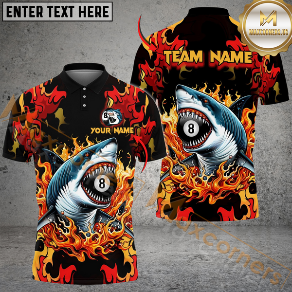 Maxcorners Billiards Ball 8 Pool Flame Shark Multicolor Customized Name, Team Name 3D Shirt