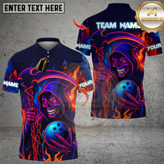 Maxcorners Bowling Neon Grim Reaper Personalized Name, Team Name Unisex 3D Shirts