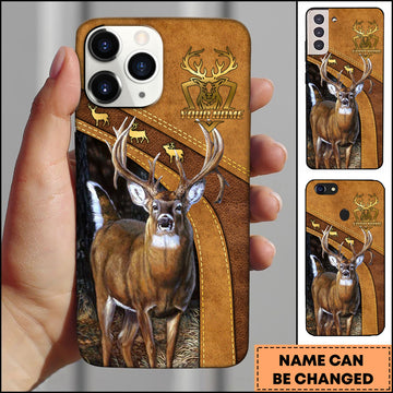 Maxcorners Deer Hunting Antler Leather Personalized Name 3D Phone Case
