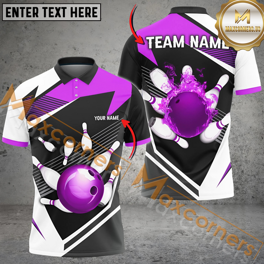 Maxcorners Tornado And Fire Bowling Jersey Multicolor Option Customized Name, Team Name 3D Polo Shirt