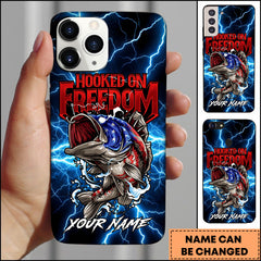 Maxcorners Bass Fishing Phone Case Hooked On Freedom Lightning Art Personalized Name 3D Phone Case