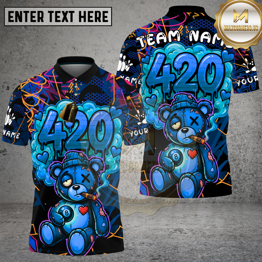 Maxcorners Billiards Shirts 420 Bear Purple Graffiti Lightning Multicolor Options Personalized Name, Team Name 3D Shirt (4 Colors)