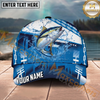 Maxcorners Fishing Blue Water Splash Personalized Name 3D Cap (12 Fish Species)