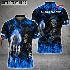 Maxcorners Golf Fire Skull Reaper Multicolor Option Customized Name, Team Name 3D Polo Shirt
