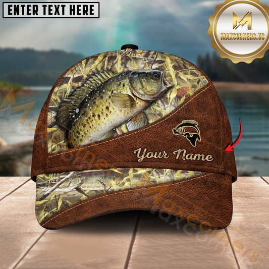 Maxcorners Peacock Bass Fishing Brown Leather Camo Design Personalized Name 3D Cap